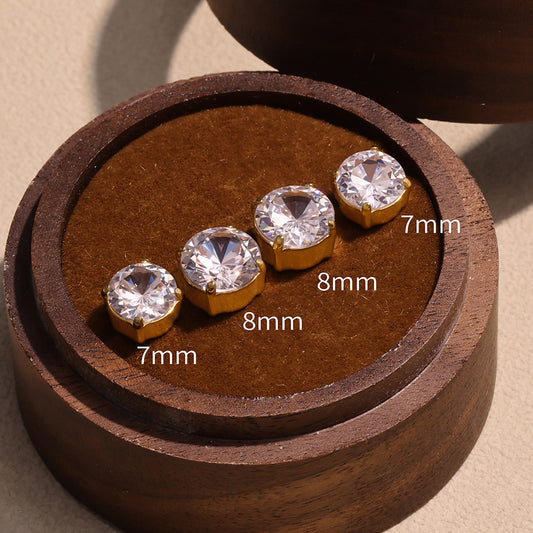 Healing Ear Piercing Studs with 5A Zircon - Light Luxury Naked Diamond Design, Nickel-Free and Comfortable for Fresh Piercings-ALB