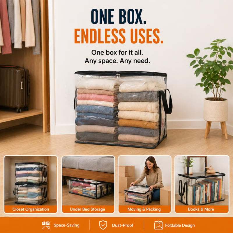 ✨Last Day: 70% OFF📦Large Heavy-Duty Thick Clear Storage Bag for Clothes, Moving & Storage