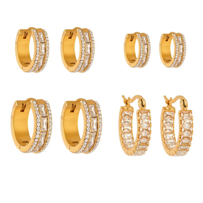 Waterproof & Tarnish-Free Zirconia Hoops - 18K Gold Plated Full Pavé Earrings, Hypoallergenic Luxury Jewelry for Sensitive Ears -ALB