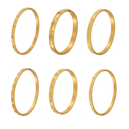 Architectural Minimalist Zircon Bangle - Stainless Steel Cuff with Secure Clasp, Lightweight and Durable for All-Day Comfort and Style-ALB