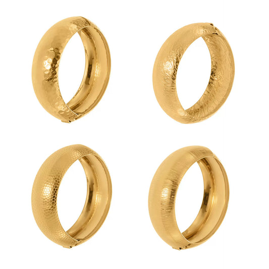 Hypoallergenic Wide Cuff Bracelet with Hammered Detail - 18K Gold Plated Side Opening Design, Tarnish-Resistant and Comfortable for Sensitive Skin -ALB